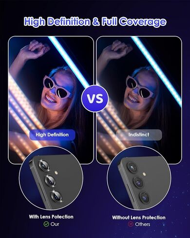 Compatible for Galaxy S25 Camera Lens Protector Glitter Individual Aluminium Alloy Ring 9H Tempered Glass Bling Camera Cover for Samsung Galaxy S25 Glitter Colorful in Kuwait