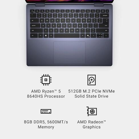 Dell Inspiron 14 2-in-1 Lachreen Captop-مع عمر المكتب ، 14 "FHD+ Display ، AMD Ryzen 5 8640HS CPU ، لوحة مفاتيح الإضاءة الخلفية ، بصمات الأصابع ، Win 11 Pro (32GB DDR5 RAM | 1TB SSD) in Saudi Arabia