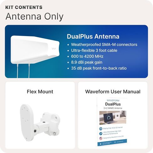 Waveform 2x2 MIMO Log Periodic Outdoor Antenna Kit (DualPlus (2024 Release), Complete Kit w/ 20' Cable and Window Entry) in Kuwait