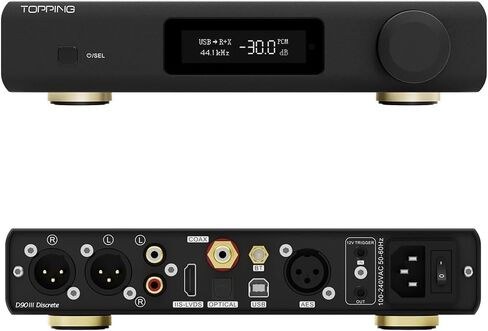 TOPPING D90 III Discrete Full Balance HiFi DAC with New PSRM Module, Bluetooth 5.1, PCM768kHz/32bit, DSD512, Ultra Low Jitter, 12V Trigger, USB/Coax/Opt/AES/IIS, Audio Preamp Decoder (Black) in Kuwait