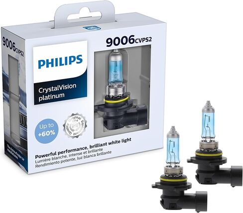 فيليبس إضاءة السيارات 9006 كريستال فيجن بلاتينيوم ترقية المصباح الأمامي، حزمة من 2 in Kuwait
