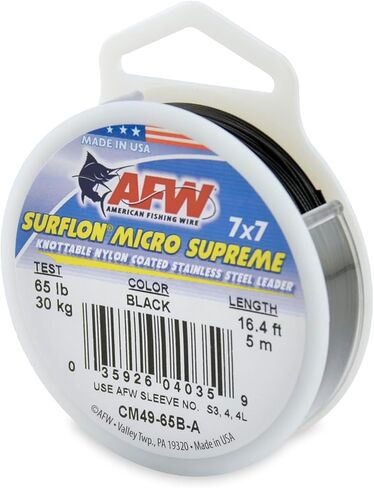 American Fishing Wire Surflon Micro Supreme, Nylon Coated 7x7 Stainless Steel Leader Wire, 90 lb Test, 036" Diameter, Camo, 5 m in Kuwait