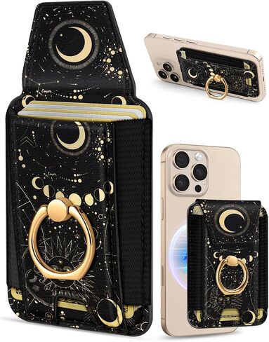 Shorogyt Compatible with Magsafe Wallet Magnetic Card Holder - Cute Phone Wallets with Ring Stand for iPhone 16/15/14/13/12 Series for Women Girls Start Moon Design, Fit 7 Cards in Saudi Arabia