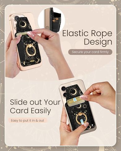Shorogyt Compatible with Magsafe Wallet Magnetic Card Holder - Cute Phone Wallets with Ring Stand for iPhone 16/15/14/13/12 Series for Women Girls Start Moon Design, Fit 7 Cards in Saudi Arabia