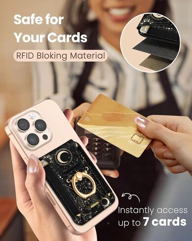Shorogyt Compatible with Magsafe Wallet Magnetic Card Holder - Cute Phone Wallets with Ring Stand for iPhone 16/15/14/13/12 Series for Women Girls Start Moon Design, Fit 7 Cards in Saudi Arabia