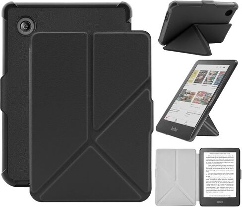 CASE متوافق مع 6 "Kobo Clara Color/BW (2024)/2E (2022)/Tolino Shine Color/Shine 5 (2024)/Shine 4 (2022) ، يشمل حامي الشاشة - غطاء جلدي متميز مع النوم التلقائي/الاستيقاظ ، الأسود in Saudi Arabia