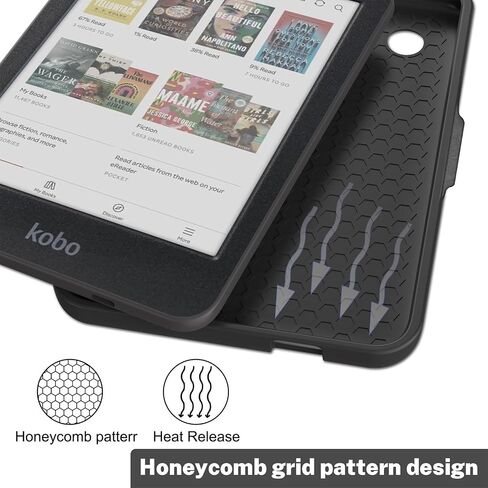 CASE متوافق مع 6 "Kobo Clara Color/BW (2024)/2E (2022)/Tolino Shine Color/Shine 5 (2024)/Shine 4 (2022) ، يشمل حامي الشاشة - غطاء جلدي متميز مع النوم التلقائي/الاستيقاظ ، الأسود in Saudi Arabia