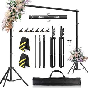 Backdrop Stand for Pirfies 10 × 7.5 قدم ، حامل خلفية قابل للتعديل التلسكوبي للمعارض ، موقف الخلفية لاستوديو التصوير الفوتوغرافي ، موقف خلفي الصور مع المشابك ، الأكياس الرملية
