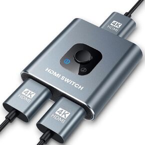 M-MAX 4K@60Hz HDMI Switch Splitter - Aluminum Bidirectional 2-in-1 Out with HDR/HDCP 2.2, Auto-Sensing Hub for PS5/Xbox/Nintendo Switch, HDMI Switcher for Gaming Setup/Home Theater/Streaming,Gray