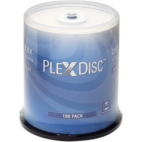 PlexDisc DVD-R 4.7GB 8X White Inkjet Hub Printable Disc - 100pk Spindle (FFP) 637-215-BX