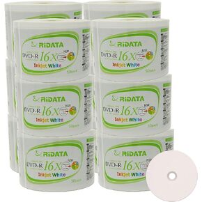 600 Pack Ridata DVD-R 16X 4.7GB 120 Min White Inkjet Hub Printable Blank Data Video Media Recordable Disc