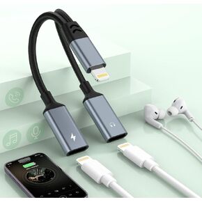 2-in-1 iPhone to Dual Lightning Audio Jack Headphone and Charger Cable Power Splitter,Earphone Converter Adapter Support Music+Charge+HiFi+Mic for iPhone 14 Pro/14 13 12,iPad 【Apple MFi Certified】