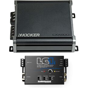 Kicker 46CXA8001 800W CX Series Mono Class D Subwoofer Amplifier + LC1i 2‑Channel Line Output Converter & Line Driver Bundle – One‑Ohm Stable, Variable 12dB Crossover, KickEQ Bass Boost