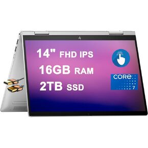 HP Envy x360 2-in-1 Copilot AI PC Laptop 14" FHD IPS Touchscreen Intel 10-core 7 150U Processor (Beats i7-1355U) 16GB RAM 512GB SSD Backlit Fingerprint USB-C Win11 Silver + HDMI Cable