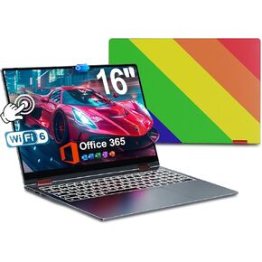 jumper Rainbow Laptop 16 inch, Vibrant Pride Themed Convertible Touchscreen, 2 in 1 Laptop with 16GB DDR4 640GB Storage, Fingerprint Reader, 360 Degree Rotation, 53.2WH, WiFi 6, Backlit Keyboard