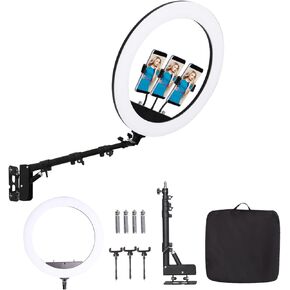 25 '' Ring Light Wall Mount with Phone Holder, Rotatable Triangle Boom Arm Overhead Light Stand for Photography Lighting Studio, Live Streaming, Salon, Barber Light, Beauty Tattoo Light