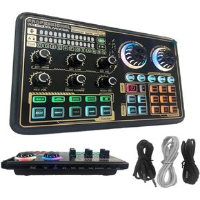 Sound Card, Mixing Sound Card,SK600 Multi-Function Digital Audio Mixer External Sound Card with BT Connection for Computer Smartphone Singing Recording Live Broadcast Gaming