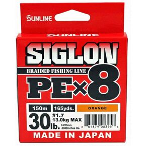 Sunline 63053496 Siglon PEx8 8-Strand Braided Line 30lb 165yd Orange Tight Weave Low Diameter