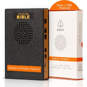 Electronic Holy Bible Audio Player in English for Seniors, Kids and The Blind, Solar Powered & USB Rechargeable, ESV (English Standard Version), Black
