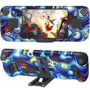 Protective Silicone Case for Steam Deck/Steam Deck OLED, Accessories Set for Steam Deck, Includes Protector Cover Skin, Stand Dock Base, Touch Skin Stickers & Thumb Cap(Dark Blue)