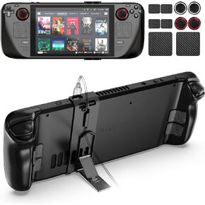 Upgraded Adjustable Stand Base for Steam Deck, Zine-Alloy Magnetic Kickstand with Non-Slip Fixed Clip Holder for Valve Steam Deck Dock Stand Accessories with 6 Touch Skins & 4 Thumb Grips