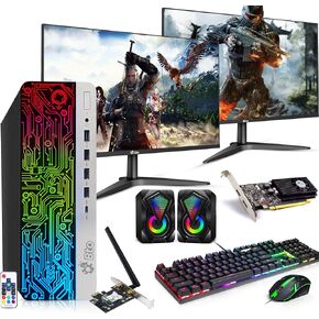 HP G3 RGB Gaming Desktop PC – Intel i5 6500, 16GB DDR4 Ram, 512GB SSD, NVIDIA GeForce GT 1030, Dual 22 Inch Monitors, Windows 10 Pro, RGB Set, Built-in WiFi, – Computer Tower for PC Gamer (Renewed)