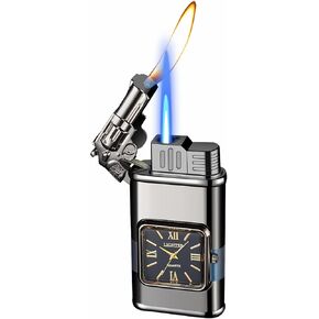 Dual Flame Lighter - Convertible Jet to Soft Flame, Windproof, Premium Zinc Alloy, Refillable with Stylish Dial(Gas Not Include)