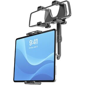 Car Rear View Mirror Tablet Mount, [4-Claw Fixation] 360° Rotatable & Retractable Tablet Holder, Fit Thickness Case (Deep Max 1.18'') for iPad Pro/Air/Mini, Galaxy Tab, All 6.1-15.6" Devices