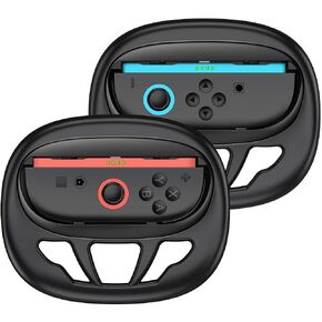 Axybcool Switch 2 عجلات توجيه متوافقة مع Nintendo Switch Joy-Con 2 ، 2 عجلات سباق لـ Mario Kart World/ 8 Deluxe ، أزرار SL/ SR أكبر ، إكسسوارات استخدام الأسرة (أسود) (أسود)