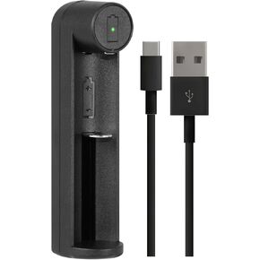 Guard Dog Security Battery Charger Single Slot, 3.7 Volt Rechargable Batteries for Flashlights, Tools and Devices, USB Fast Charging, LED Charge Indicator, Compatible with 18650, 26650, 21700