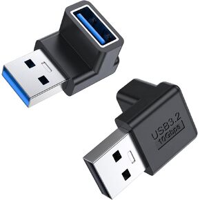 90 Degree USB 3.1 Adapter 2 Pack Up and Down Angle Type A Male to Female Connector usb L Shape Extender Supports 10Gbps Data Transfer & Charging Compatible with PC, Laptop, Hard Drive, Keyboard