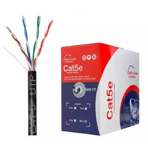 CAT5E 1000FT UV مصنفة في الهواء الطلق دفن دفن UTP الصلبة الشبكة الشبكية كابل الأسود