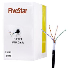 1000Ft Cat5e FTP Outdoor Shielded 24AWG Solid Bare Copper Rated 350MHz ETL Listed Bulk Ethernet Router LAN Cable Black (1000Ft, Cat5e(FTP))