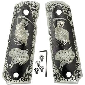 1911 Grips Full-Size Custom Engraved Grim Reaper | Durable Pistol Panels for Colt & Clones