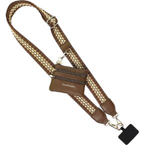 Fun Dots Clip and Go Phone Strap (Dark Brown/Light Brown - Brown Pouch) - Crossbody Phone Strap Chain with Zipper Wallet Pouch – Phone Lanyard Zippered