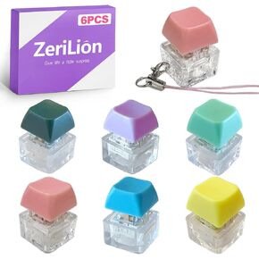 6 Pack Keyboard Keychain Fidget - Keycap Clicker, Mechanical Switch Clicky Keychain, Stress Relief for Adults, Office, School, Home
