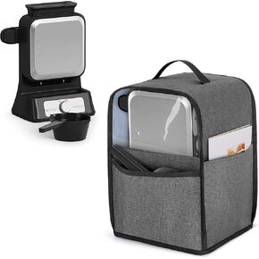 Yarwo Visible Dust Cover Compatible with Ninja BW1001 Belgian Waffle Maker PRO NeverStick, Protective Cover with Top Handle and Pockets Fits Waffle Iron, Pour Cup, Tongs or Other Kitchen Accessories