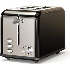 Simple Deluxe 2-Slice Toaster, Stainless Steel Extra Wide Slot Toaster with Removable Crumb Tray, 6 Browning Setting and 3 Function, Black