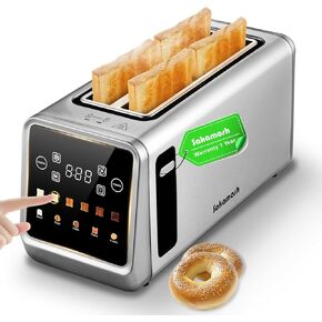 Smart Toaster 4 Slice, Touch Screen, Digital Toasters with 6 Browning Levels & 5 Bread Types, Bagel, Extra Long Wide Slots, Memory Function, Timer, 1400W, Stainless Steel