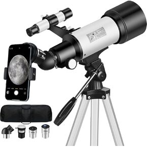 Telescope for Adult, 70mm Aperture 400mm Portable Telescope with Tripod, Finder Scope, Phone Adapter, Carrying Bag, Astronomical Refractors Telescopes for Kids Beginners Adults (White)