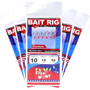 5pcs Fish WOW! Fishing Red Hook Bait Rig Premium Quality Choose from #2,4,6,8,10,12,14
