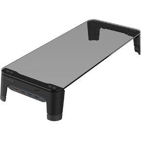 Desktop Notebook Laptop Monitor Stand Space Bar Non-Slip Desk Riser with 4ports USB Hub Data Transmission and Fast Charger 600L(BS Plug-USB3.0-White)