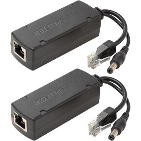 PoE Splitter 12V 2A Output with IEEE 802.3af/at Standard Compliant,10,100Mbps Power Over Ethernet Splitter 5.5x2.1mm DC Plug for Security Camera, AP, VOIP Phone, 2 Pack