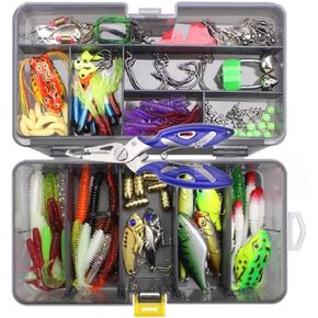 169pcs/box fishing lures أدوات أدوات الصيد أدوات الصيد ، وضعت طبقتين من الطعوم الصيد مع خطافات تصفرة صيد الأسماك ، وصب الرصاص ، واللقطات ، ومزارع الغرق ، والخرز الخط