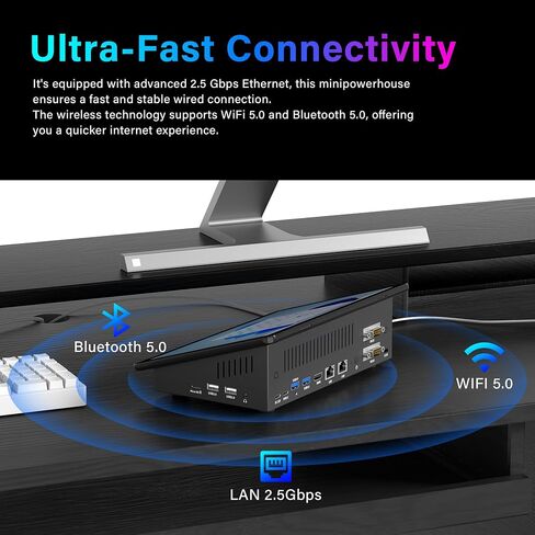 10.1 "Mini PC Win 11 Pro 12th Gen N100 8GB RAM/128GB ROM ، Micro Industrial Computer Touch Touchnen Tablets ، Dual R232 HDMI ، BT WiFi 5.0 ، Dual 2.5GBE Small Desktop PC للمكتب/الأتمتة/البار/المستودع in Kuwait