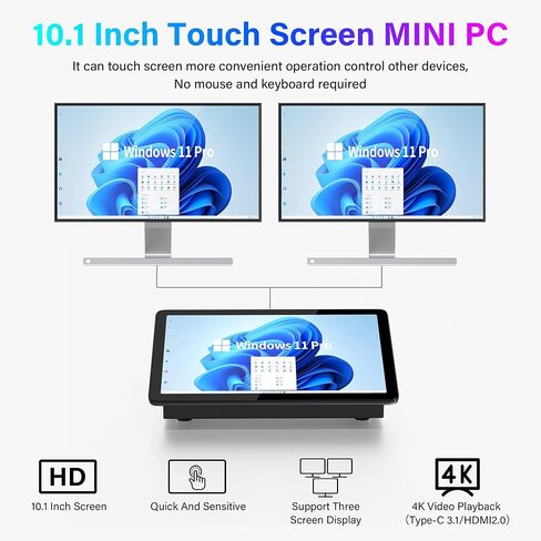 10.1 "Mini PC Win 11 Pro 12th Gen N100 8GB RAM/128GB ROM ، Micro Industrial Computer Touch Touchnen Tablets ، Dual R232 HDMI ، BT WiFi 5.0 ، Dual 2.5GBE Small Desktop PC للمكتب/الأتمتة/البار/المستودع in Kuwait