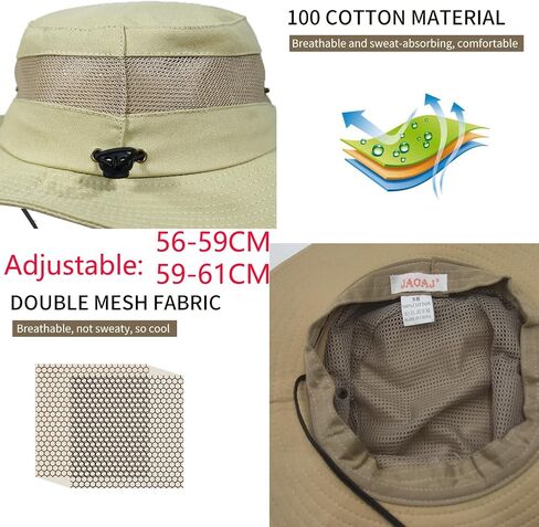 Mens Sun Hat Wide Brim Summer Safari Hat, Cotton Fishing Boonie Hat UV Hats, Mesh Bucket Gardening Hats in Saudi Arabia