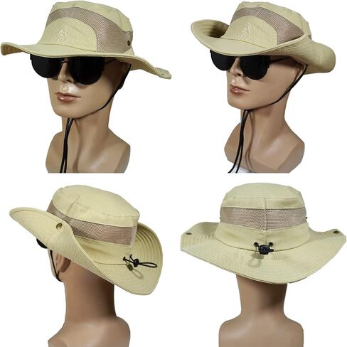 Mens Sun Hat Wide Brim Summer Safari Hat, Cotton Fishing Boonie Hat UV Hats, Mesh Bucket Gardening Hats in Saudi Arabia