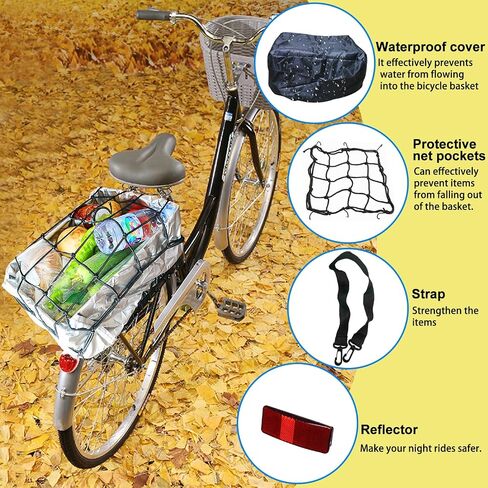 Folding Rear Bike Basket, Quickly Release Metal Bicycle Rack Cargo Basket with Strap & Reflective Tail Light for Most Mounted Bike Rack in Kuwait