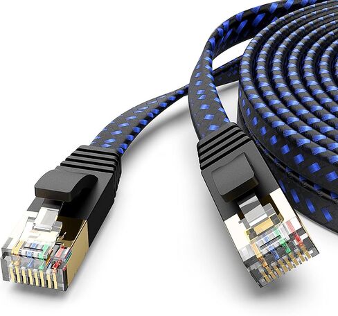 Cat 7 Ethernet Cable Cat7 High Speed ​​Flat Gigabit RJ45 LAN Cable 10GBPS محمية شبكة الإنترنت تصحيح تصحيح متوافق للألعاب PS5 PS4 PS3 Xbox PC. in Kuwait